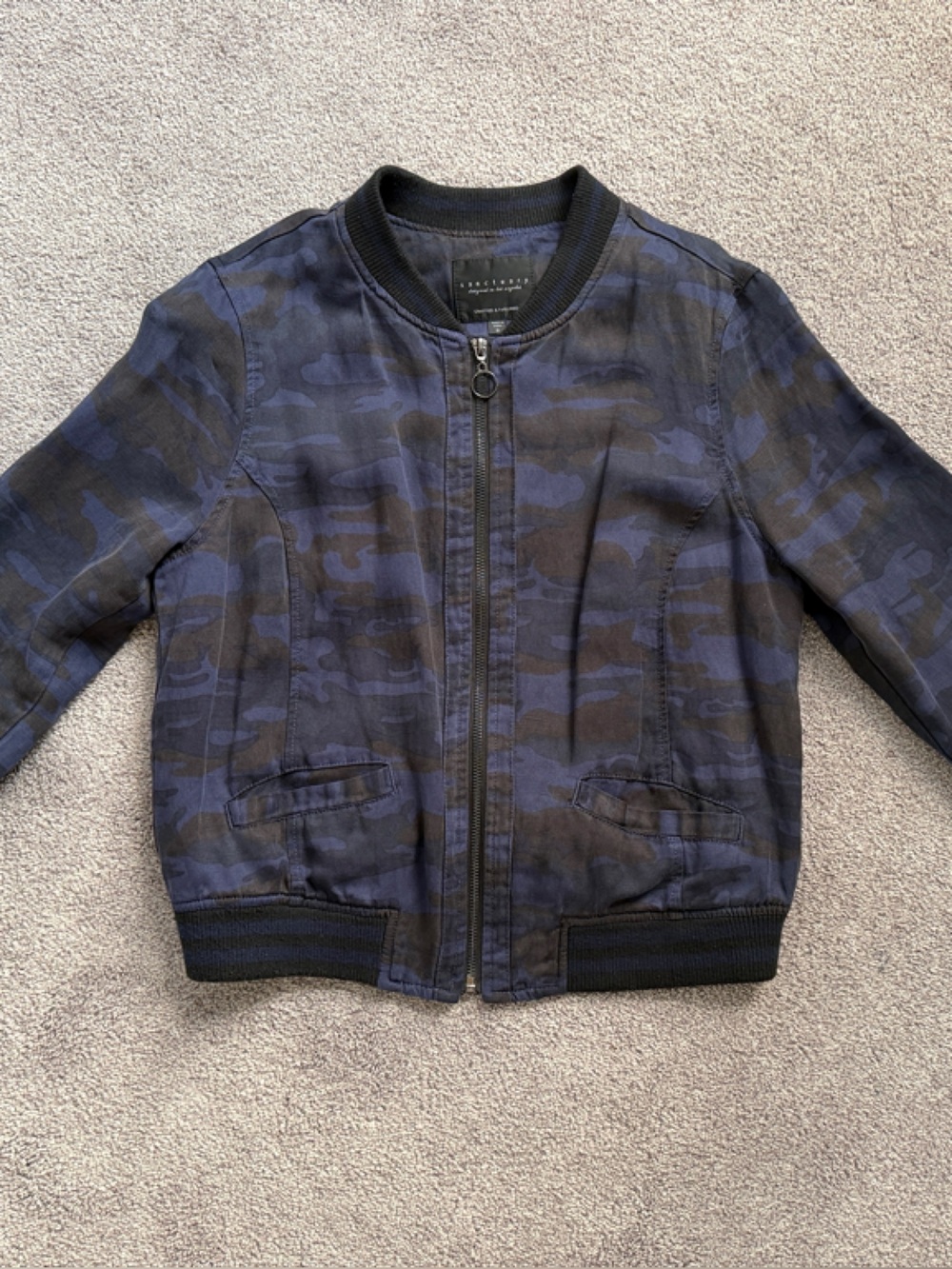 Sanctuary Blue & Black Camo Bomber Jacket